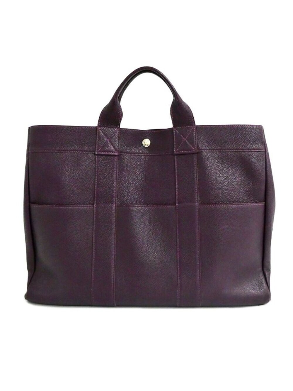 Hermes Fourre Tout MM All Leather Raisin Togo Silver Purple Tote Bag